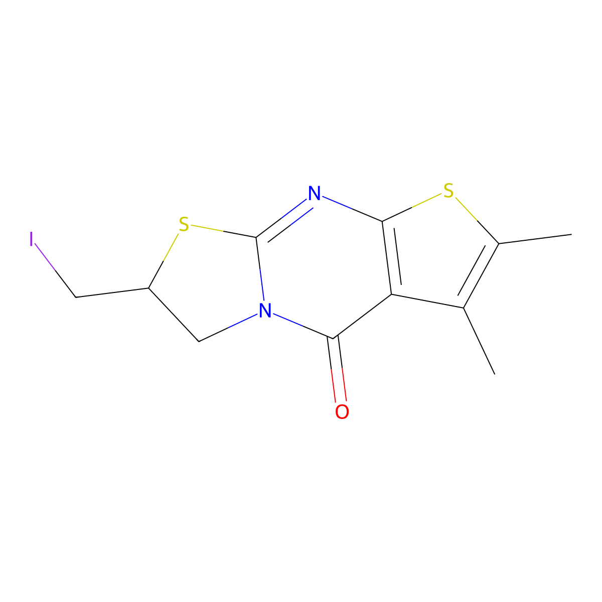 2-(iodomethyl)-6,7-dimethyl-2H-thiazolo[3,2-a]thieno[2,3-d]pyrimidin-5(3H)-one molecular structure, CAS 500266-40-0