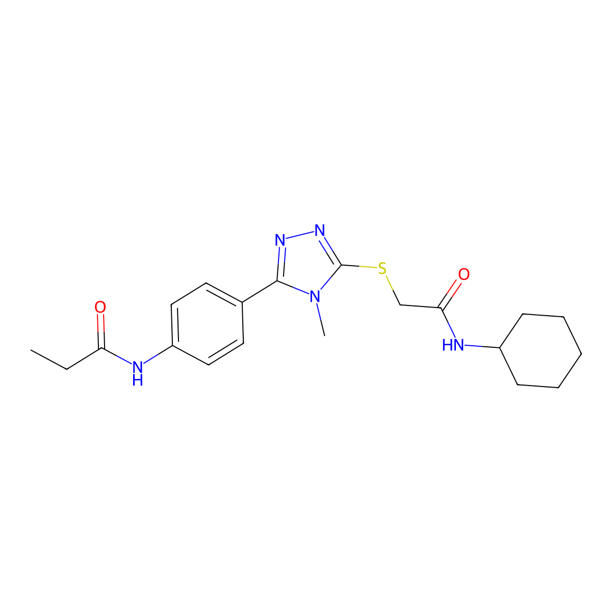 N-[4-(5-{[2-(cyclohexylamino)-2-oxoethyl]sulfanyl}-4-methyl-4H-1,2,4-triazol-3-yl)phenyl]propanamide molecular structure, CAS 500266-49-9