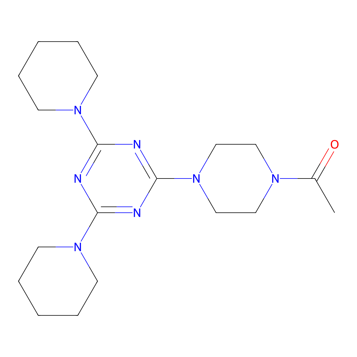1-[4-[4,6-Di(piperidin-1-yl)-1,3,5-triazin-2-yl]piperazin-1-yl]ethanone molecular structure, CAS 500266-50-2