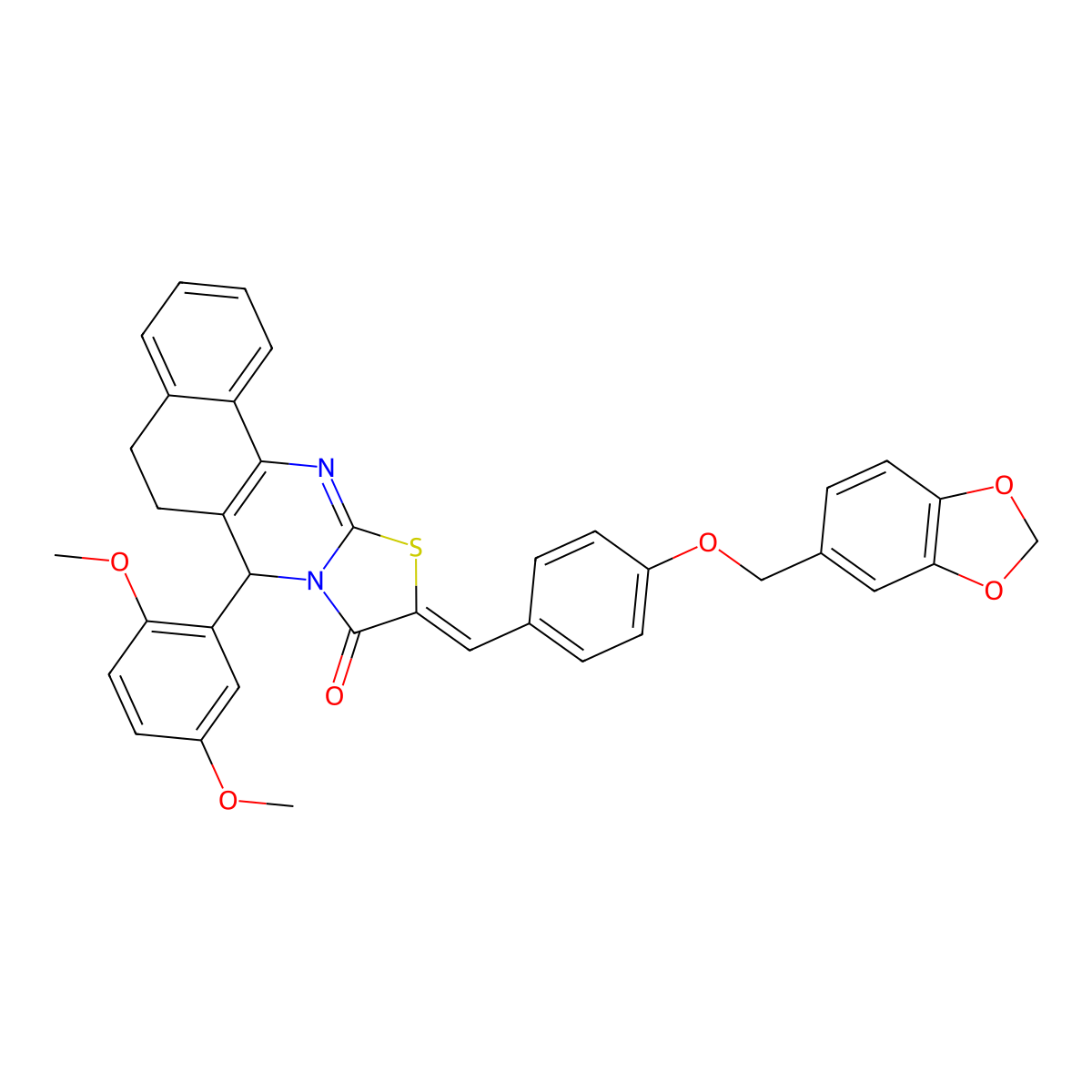 10-[[4-(1,3-Benzodioxol-5-ylmethoxy)phenyl]methylene]-7-(2,5-dimethoxyphenyl)-5,7-dihydro-6H-benzo[h]thiazolo[2,3-b]quinazolin-9(10H)-one molecular structure, CAS 500266-67-1
