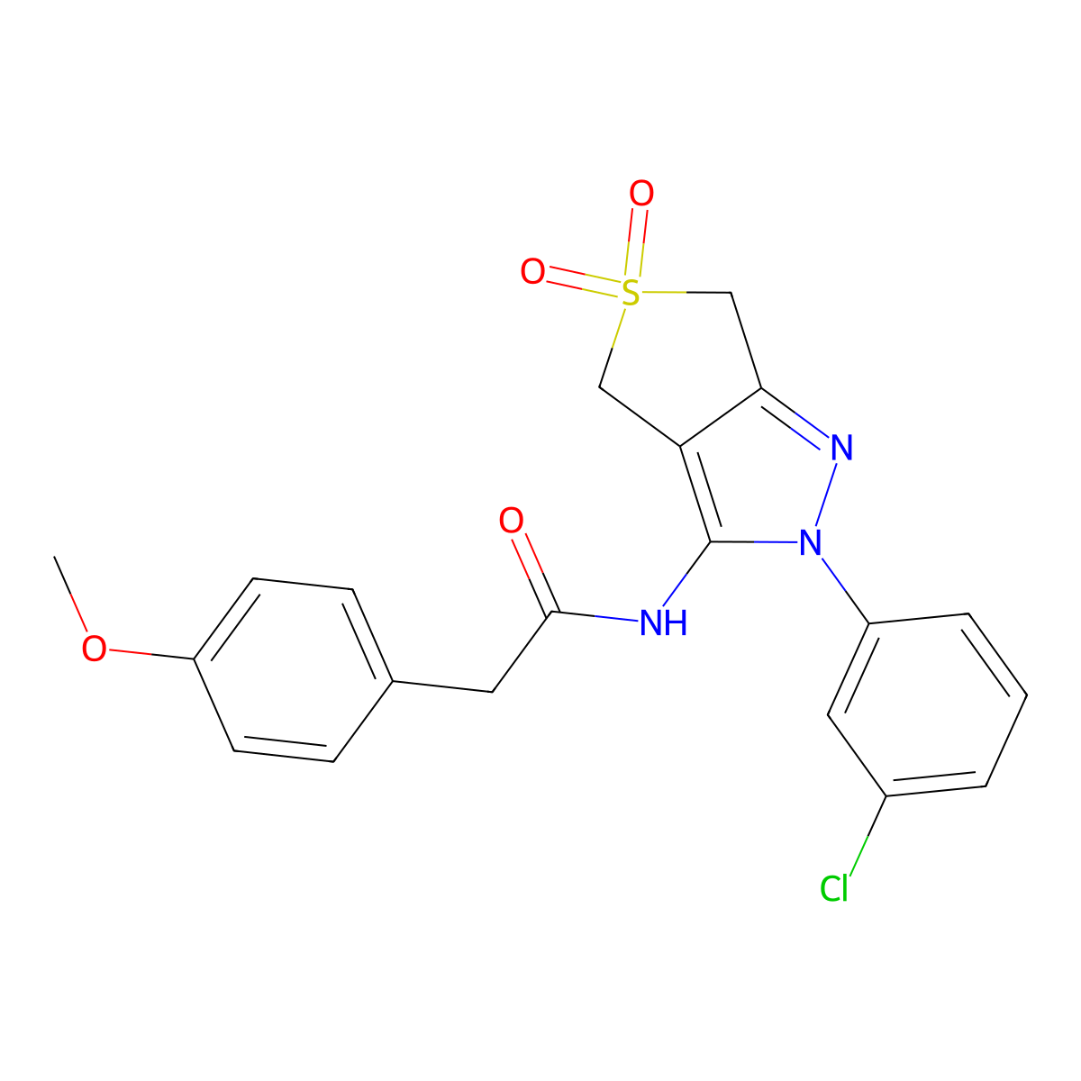 N-[2-(3-chlorophenyl)-5,5-dioxido-2,6-dihydro-4H-thieno[3,4-c]pyrazol-3-yl]-2-(4-methoxyphenyl)acetamide molecular structure, CAS 500266-96-6