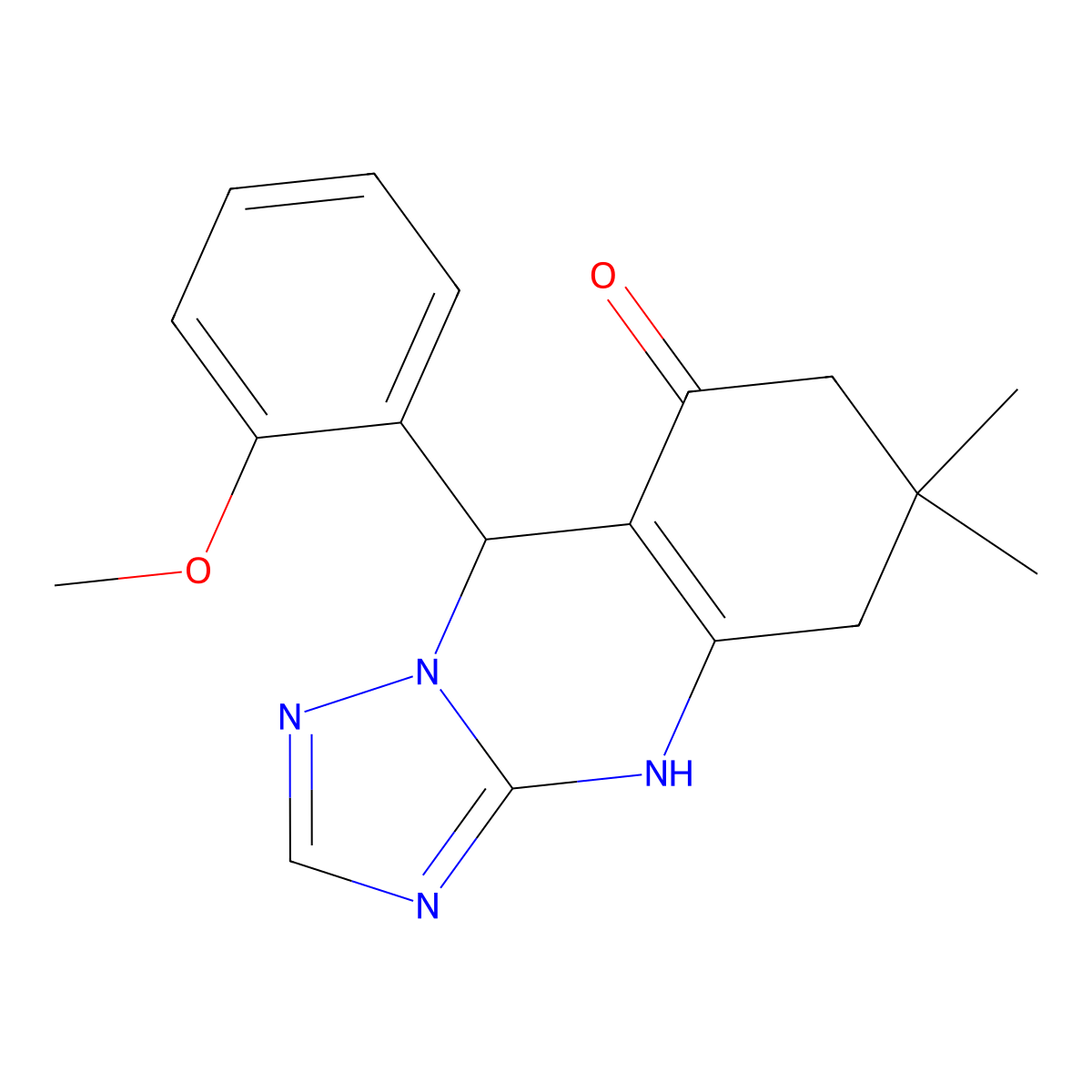 9-(2-methoxyphenyl)-6,6-dimethyl-5,6,7,9-tetrahydro-[1,2,4]triazolo[5,1-b]quinazolin-8(4H)-one molecular structure, CAS 500267-15-2
