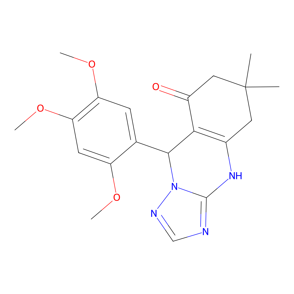 6,6-Dimethyl-9-(2,4,5-trimethoxyphenyl)-5,6,7,9-tetrahydro[1,2,4]triazolo[5,1-b]quinazolin-8-ol molecular structure, CAS 500267-27-6