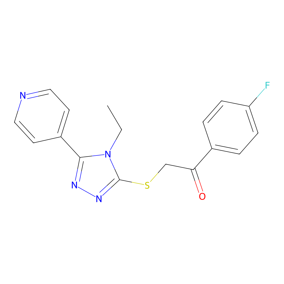 2-{[4-ethyl-5-(pyridin-4-yl)-4H-1,2,4-triazol-3-yl]sulfanyl}-1-(4-fluorophenyl)ethanone molecular structure, CAS 500267-34-5