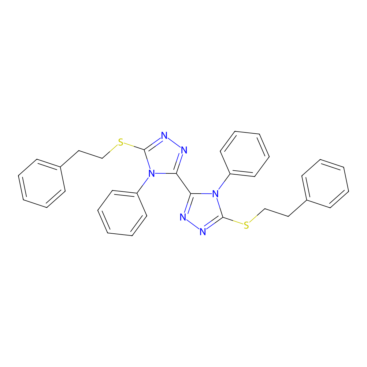 5,5'-bis(phenethylthio)-4,4'-diphenyl-4H,4'H-3,3'-bi(1,2,4-triazole) molecular structure, CAS 500267-40-3