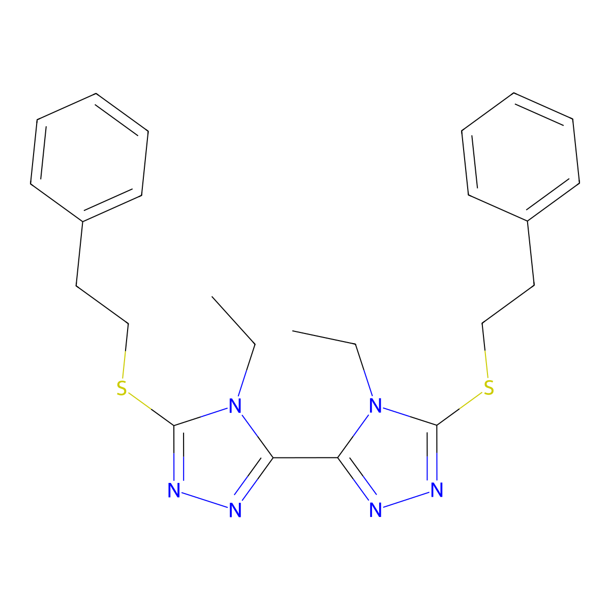 4,4'-diethyl-5,5'-bis(phenethylthio)-4H,4'H-3,3'-bi(1,2,4-triazole) molecular structure, CAS 500267-41-4