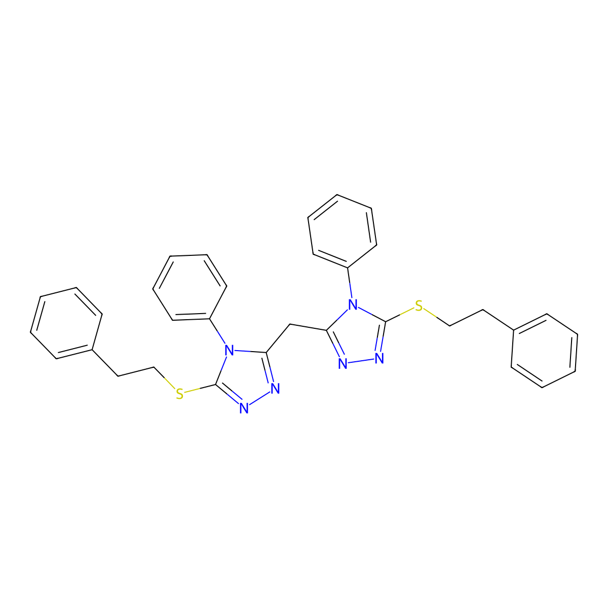 bis(5-(phenethylthio)-4-phenyl-4H-1,2,4-triazol-3-yl)methane molecular structure, CAS 500267-51-6