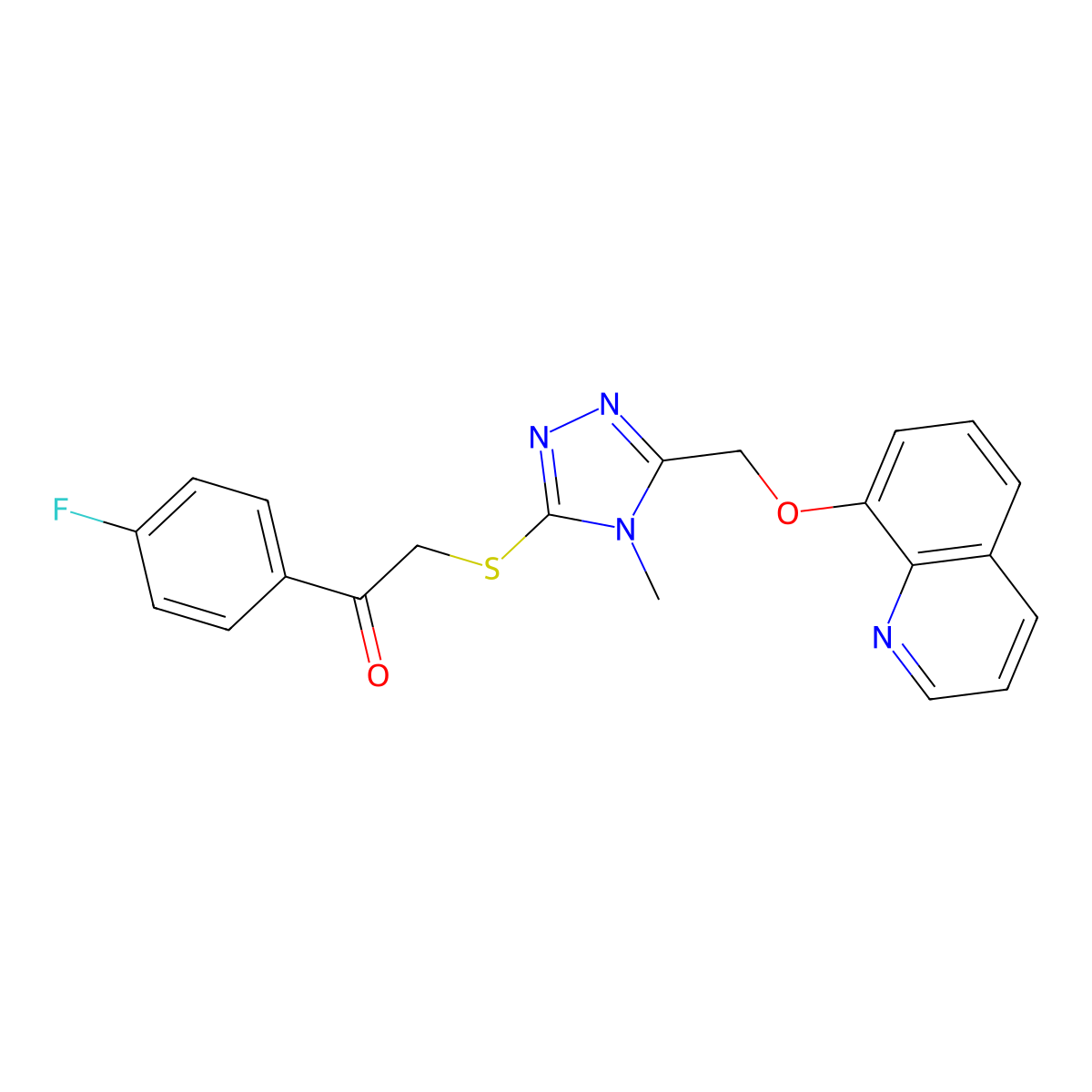 1-(4-fluorophenyl)-2-((4-methyl-5-((quinolin-8-yloxy)methyl)-4H-1,2,4-triazol-3-yl)thio)ethanone molecular structure, CAS 500267-62-9