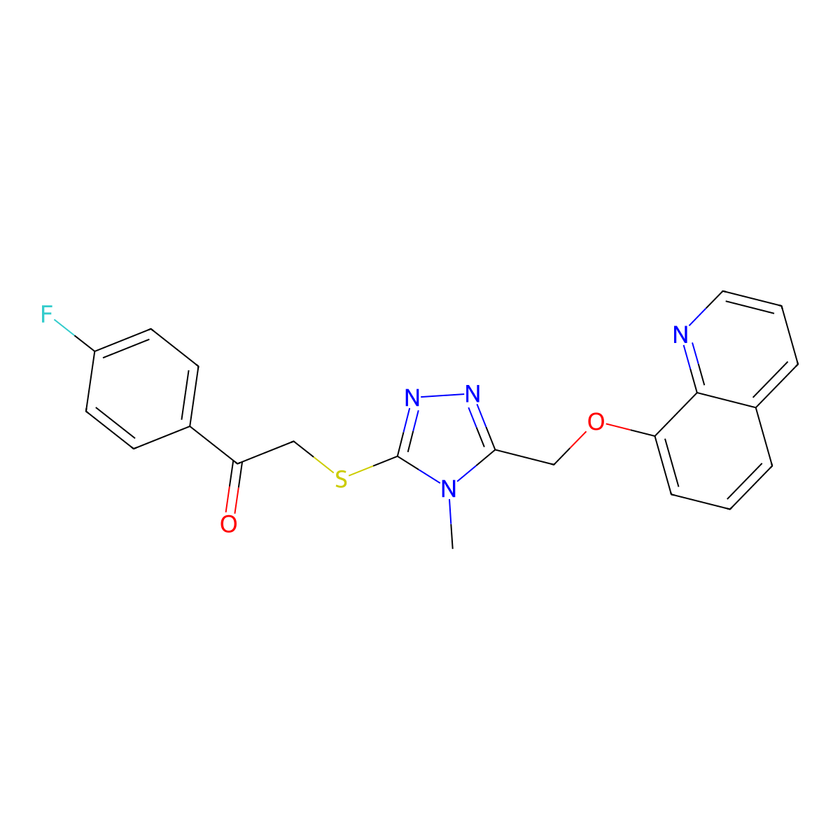 1-(4-fluorophenyl)-2-((4-methyl-5-((quinolin-8-yloxy)methyl)-4H-1,2,4-triazol-3-yl)thio)ethanone molecular structure, CAS 500267-62-9