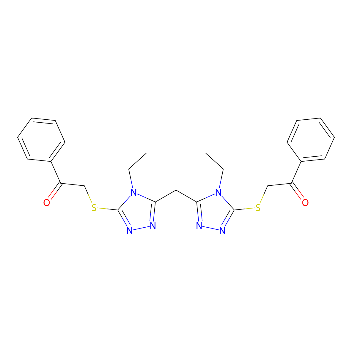 2-[[4-Ethyl-5-[(4-ethyl-5-phenacylsulfanyl-1,2,4-triazol-3-yl)methyl]-1,2,4-triazol-3-yl]sulfanyl]-1-phenylethanone molecular structure, CAS 500267-65-2