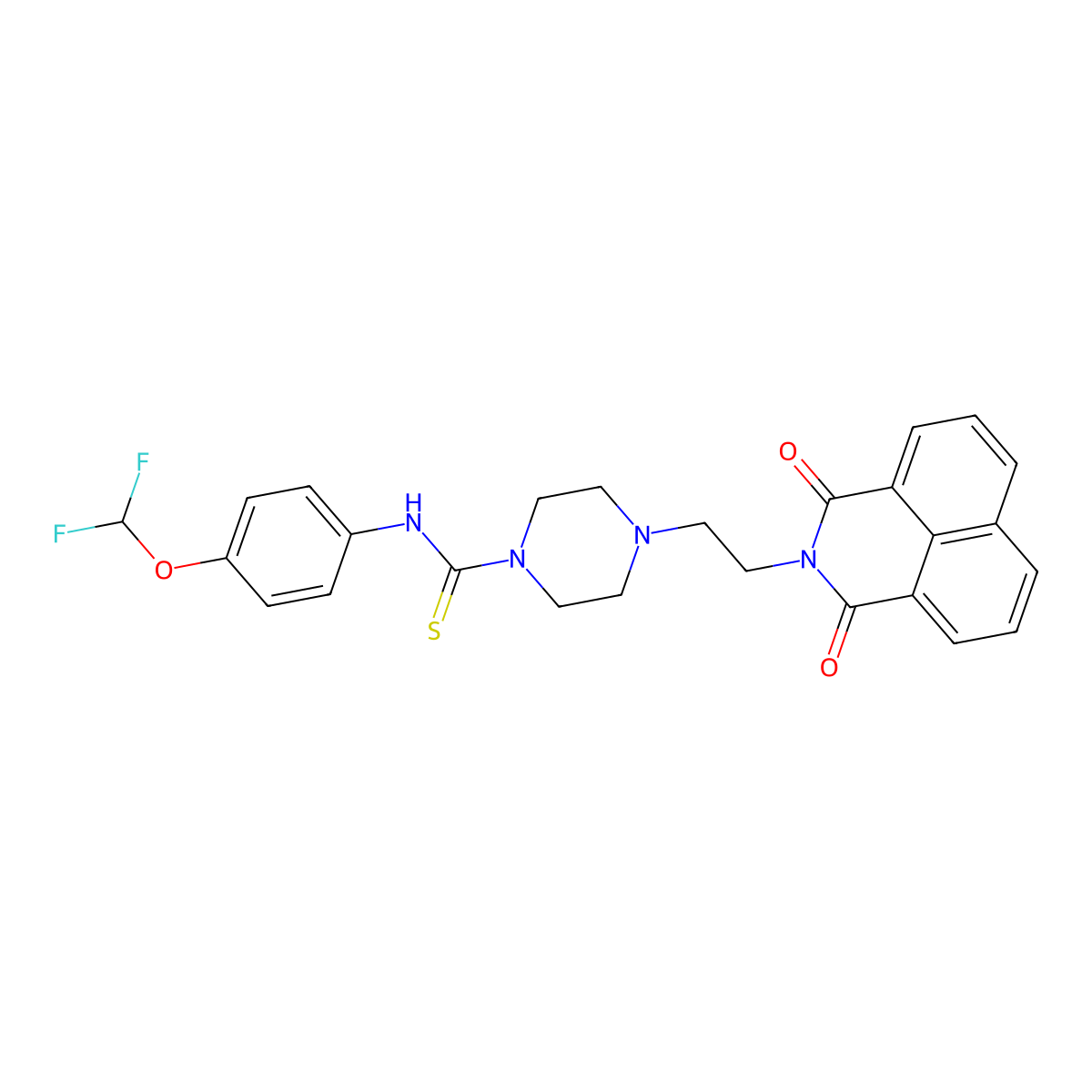 N-(4-(difluoromethoxy)phenyl)-4-(2-(1,3-dioxo-1H-benzo[de]isoquinolin-2(3H)-yl)ethyl)piperazine-1-carbothioamide molecular structure, CAS 500267-66-3