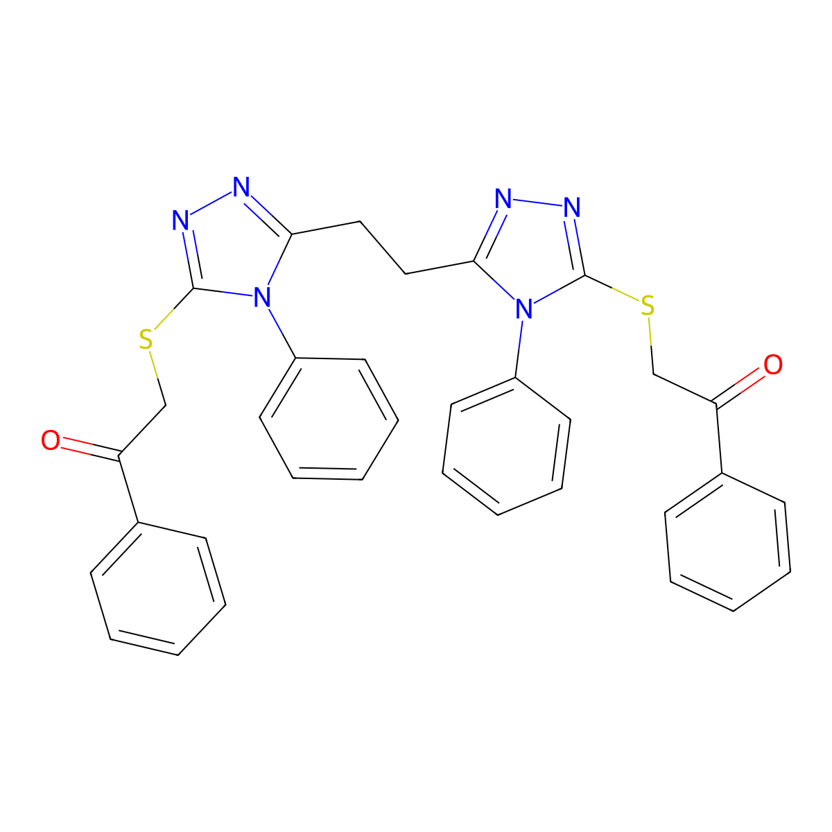 2-[[5-[2-(5-Phenacylsulfanyl-4-phenyl-1,2,4-triazol-3-yl)ethyl]-4-phenyl-1,2,4-triazol-3-yl]sulfanyl]-1-phenylethanone molecular structure, CAS 500267-67-4