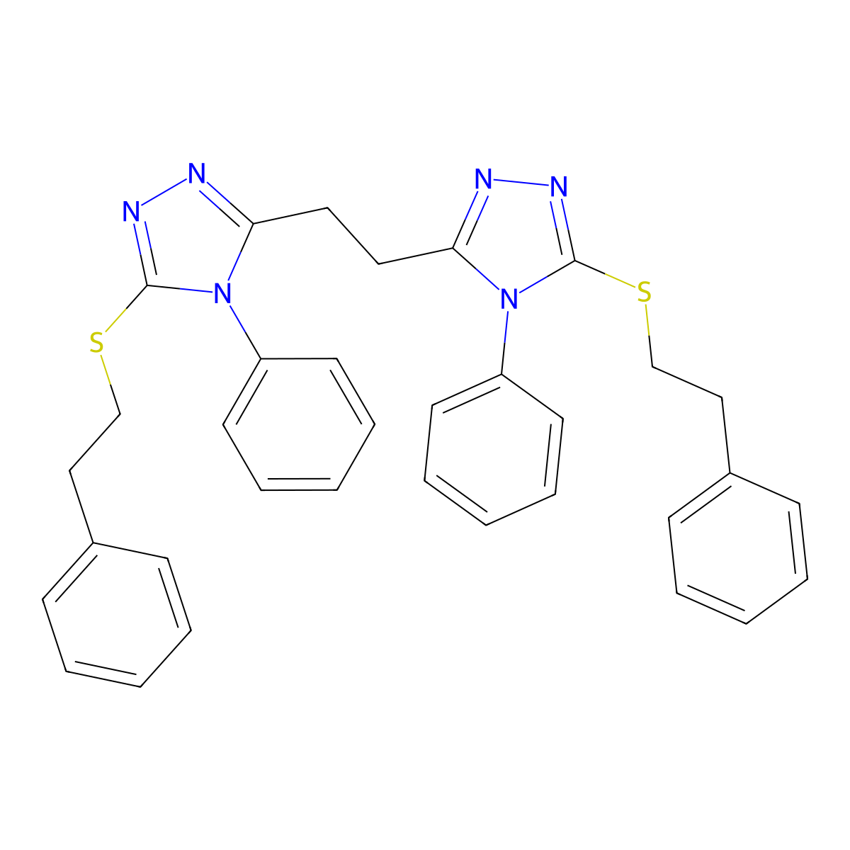 1,2-bis(5-(phenethylthio)-4-phenyl-4H-1,2,4-triazol-3-yl)ethane molecular structure, CAS 500267-69-6
