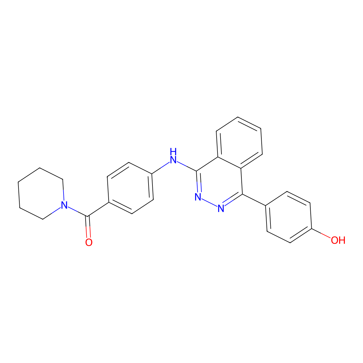 (4-((4-(4-Hydroxyphenyl)phthalazin-1-yl)amino)phenyl)(piperidin-1-yl)methanone molecular structure, CAS 500268-26-8