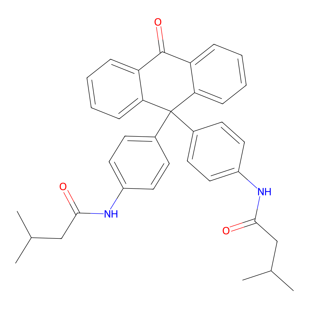 N,N'-((10-oxo-9,10-dihydroanthracene-9,9-diyl)bis(4,1-phenylene))bis(3-methylbutanamide) molecular structure, CAS 500268-55-3