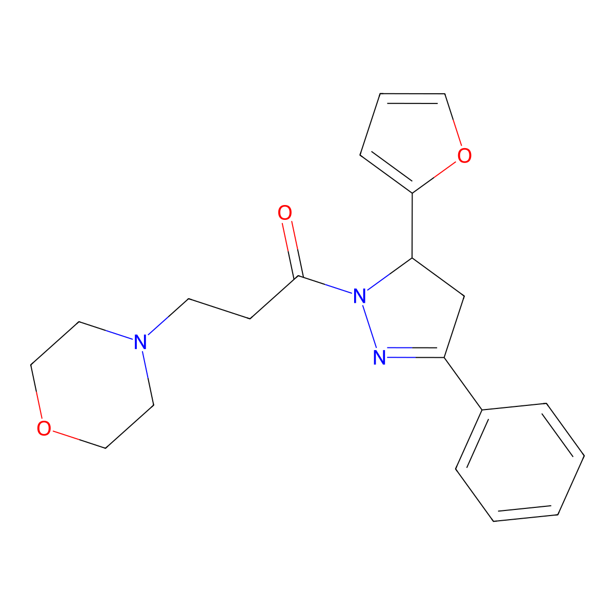 1-(5-(furan-2-yl)-3-phenyl-4,5-dihydro-1H-pyrazol-1-yl)-3-morpholinopropan-1-one molecular structure, CAS 500268-82-6