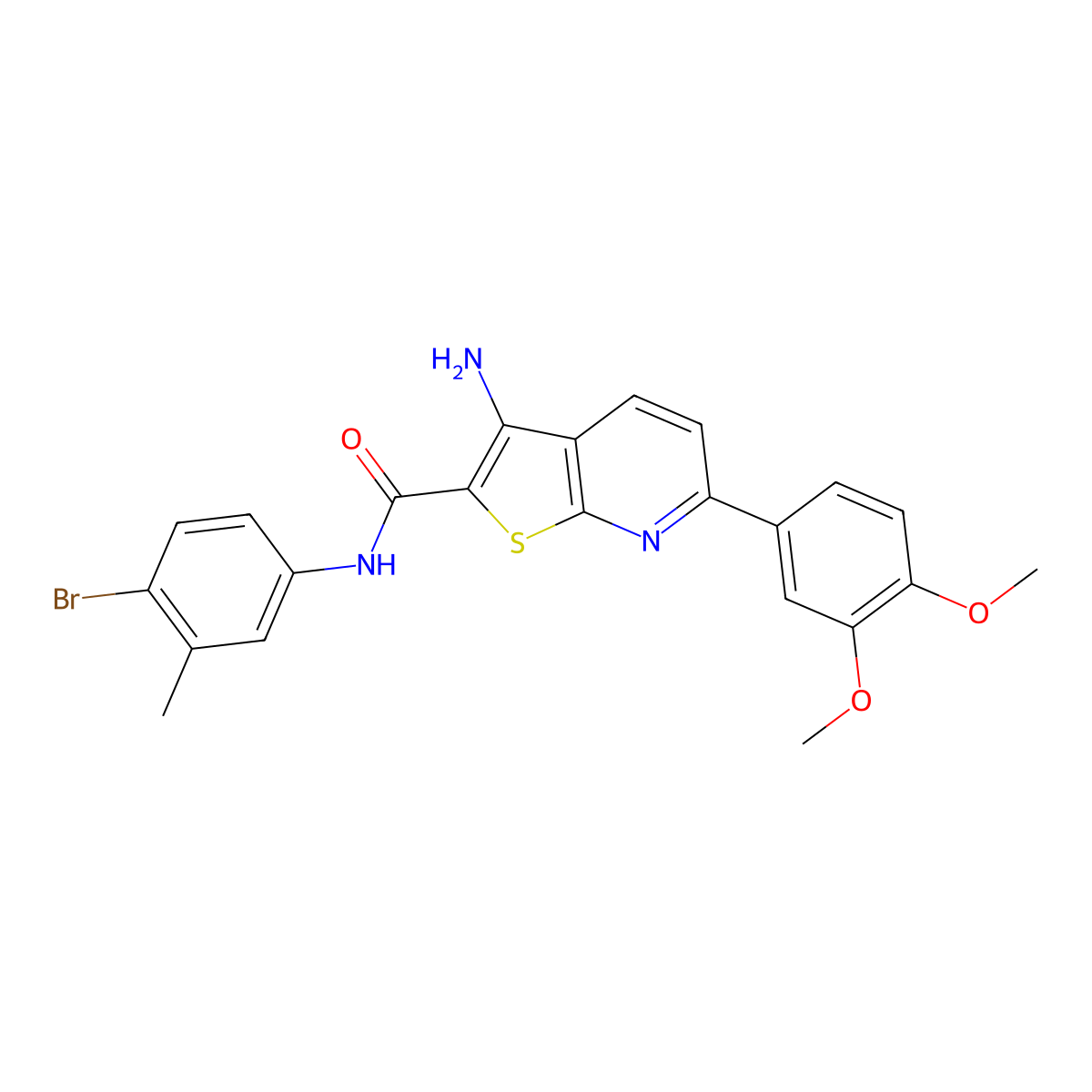 3-amino-N-(4-bromo-3-methylphenyl)-6-(3,4-dimethoxyphenyl)thieno[2,3-b]pyridine-2-carboxamide molecular structure, CAS 500269-28-3