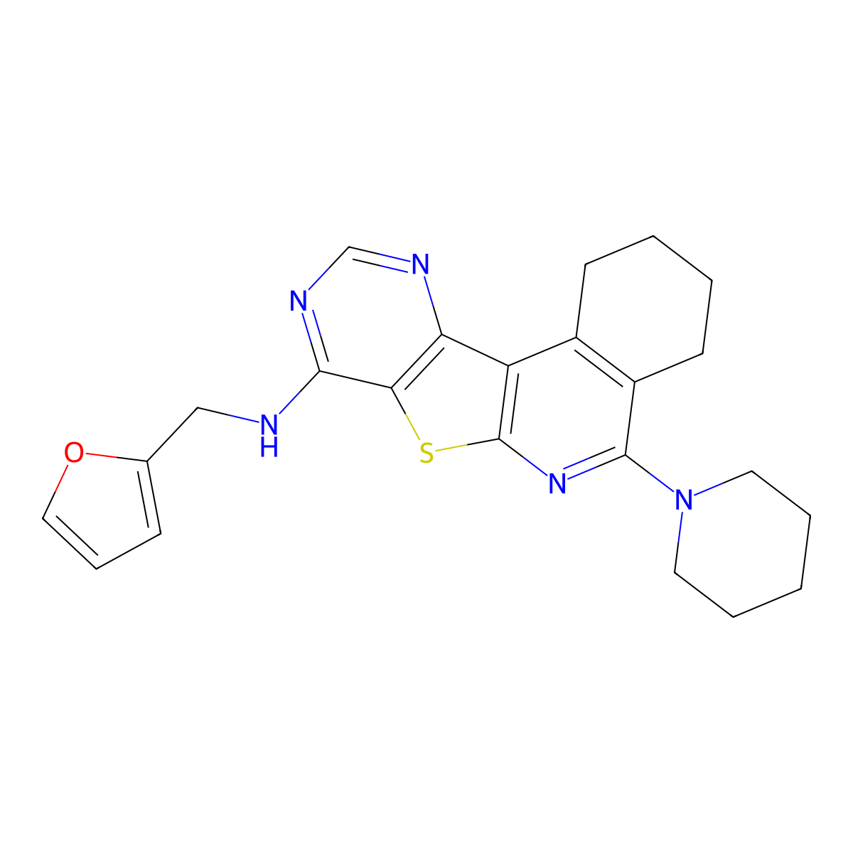 N-(furan-2-ylmethyl)-5-(piperidin-1-yl)-1,2,3,4-tetrahydropyrimido[4',5':4,5]thieno[2,3-c]isoquinolin-8-amine molecular structure, CAS 500269-71-6