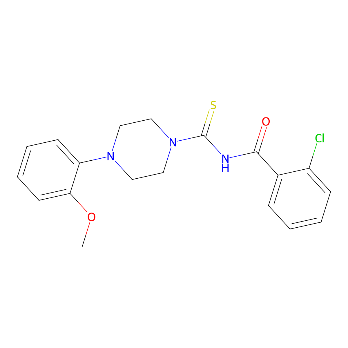 2-chloro-N-[4-(2-methoxyphenyl)piperazine-1-carbothioyl]benzamide molecular structure, CAS 500270-10-0