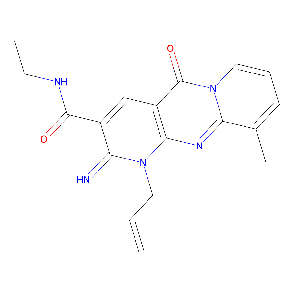 1-Allyl-N-ethyl-2-imino-10-methyl-5-oxo-1,5-dihydro-2H-dipyrido[1,2-A:2,3-D]pyrimidine-3-carboxamide molecular structure, CAS 500270-53-1