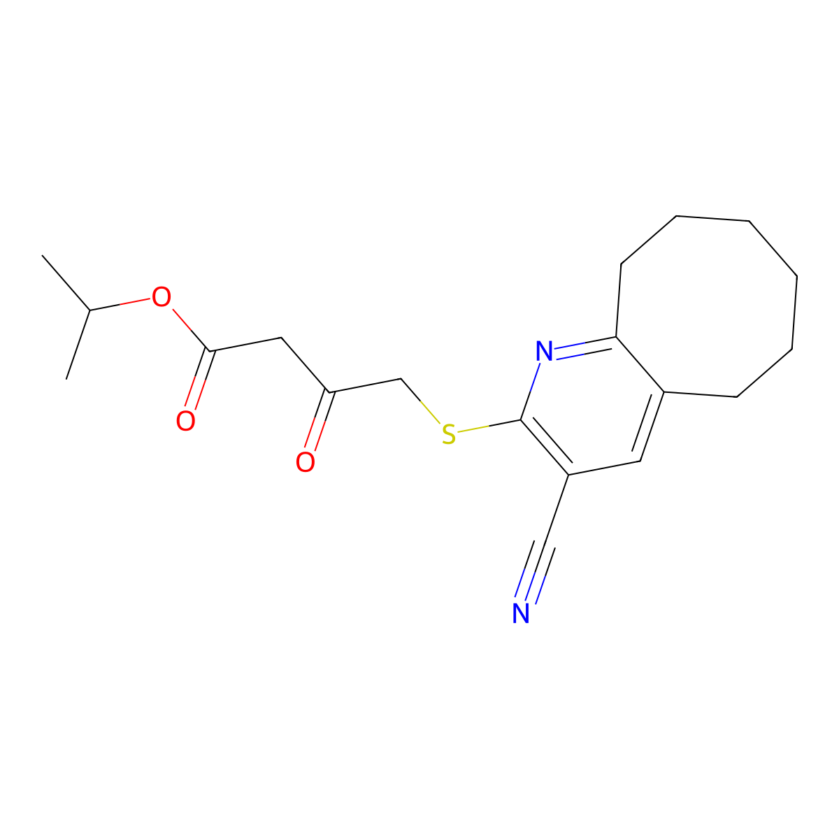 Propan-2-yl 4-[(3-cyano-5,6,7,8,9,10-hexahydrocycloocta[b]pyridin-2-yl)sulfanyl]-3-oxobutanoate molecular structure, CAS 500270-74-6