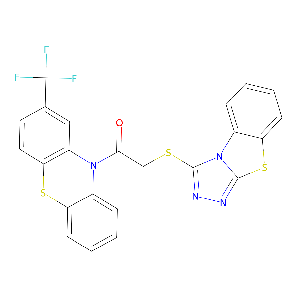 2-([1,2,4]triazolo[3,4-b][1,3]benzothiazol-3-ylsulfanyl)-1-[2-(trifluoromethyl)-10H-phenothiazin-10-yl]ethanone molecular structure, CAS 500271-39-6
