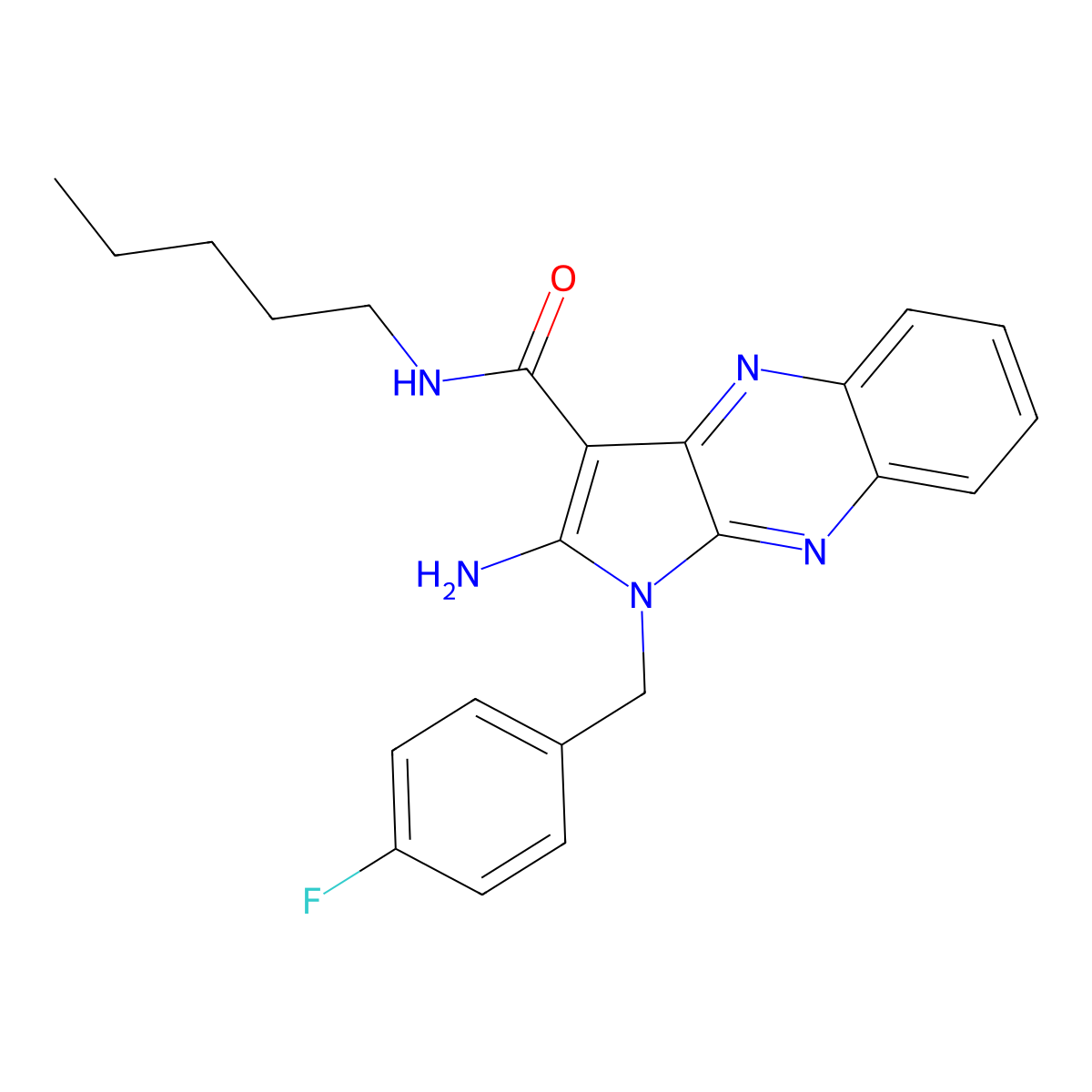 2-amino-1-(4-fluorobenzyl)-N-pentyl-1H-pyrrolo[2,3-b]quinoxaline-3-carboxamide molecular structure, CAS 500271-63-6