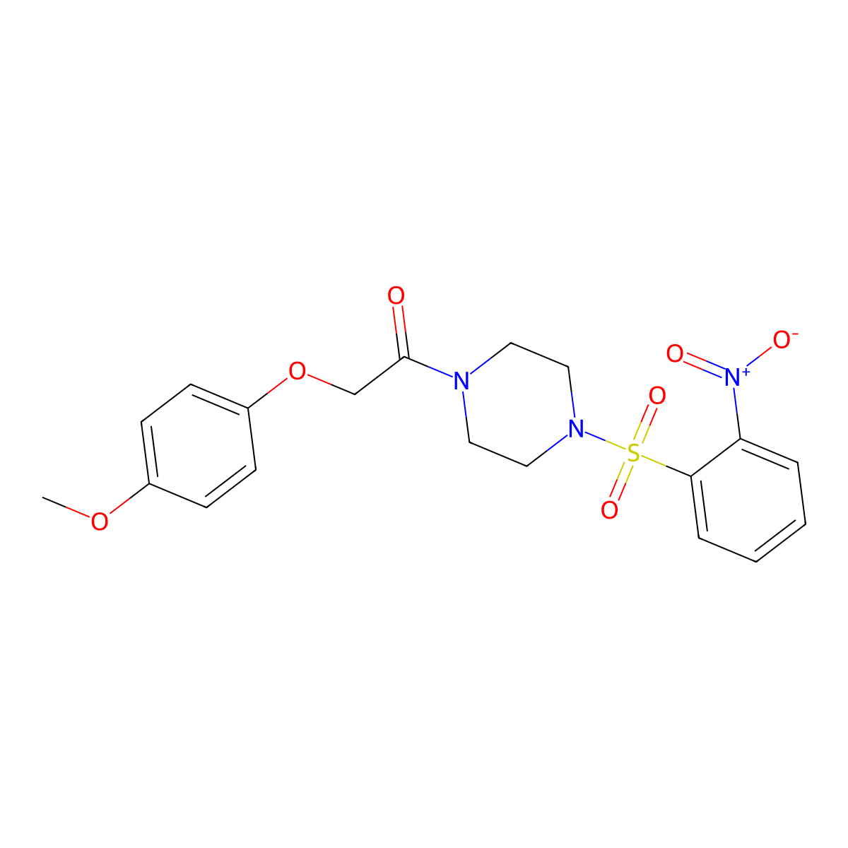 2-(4-Methoxyphenoxy)-1-[4-(2-nitrophenyl)sulfonylpiperazin-1-yl]ethanone molecular structure, CAS 500271-98-7
