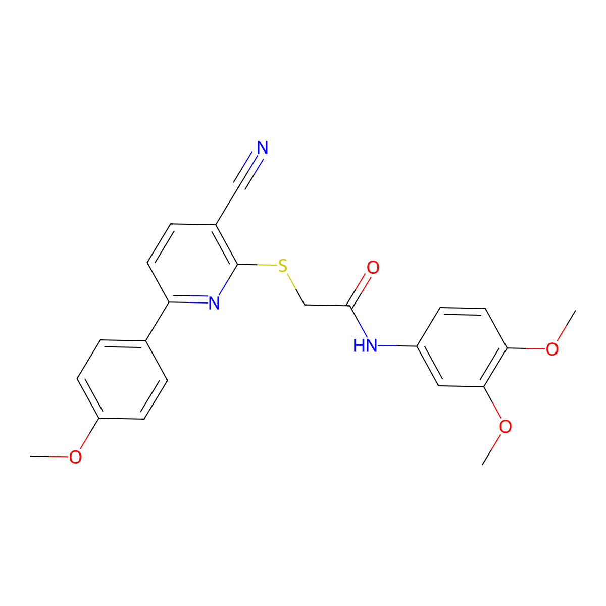 2-[3-cyano-6-(4-methoxyphenyl)pyridin-2-yl]sulfanyl-N-(3,4-dimethoxyphenyl)acetamide molecular structure, CAS 500271-99-8