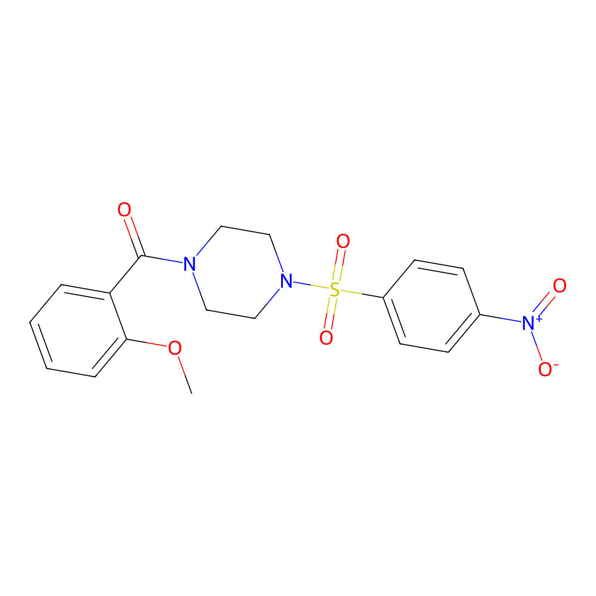 (2-Methoxyphenyl)-[4-(4-nitrophenyl)sulfonylpiperazin-1-yl]methanone molecular structure, CAS 500272-10-6