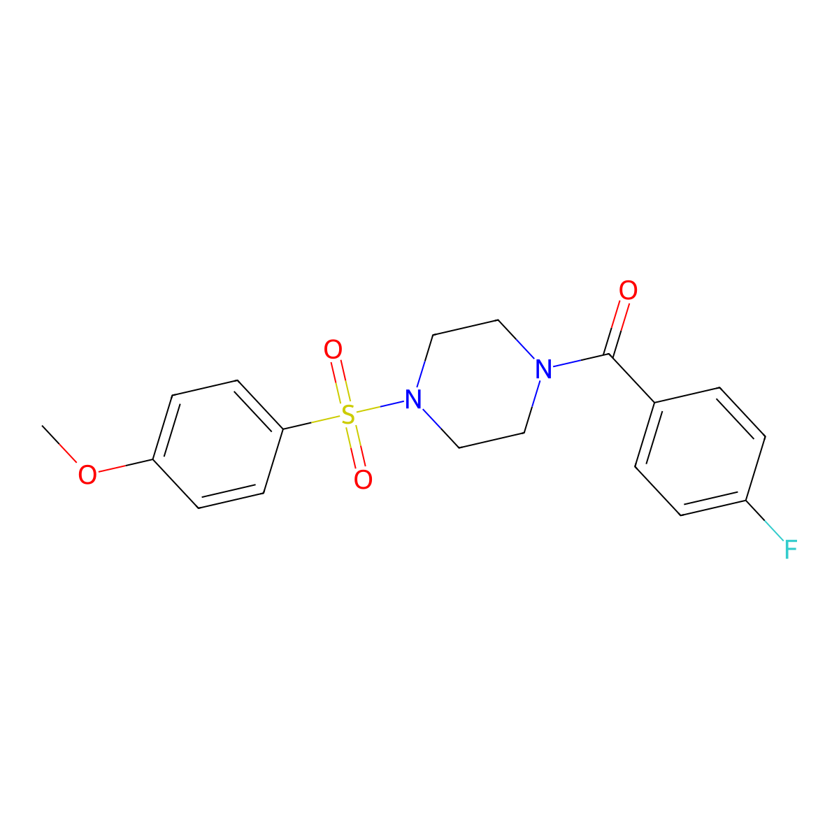 (4-Fluorophenyl)-[4-(4-methoxyphenyl)sulfonylpiperazin-1-yl]methanone molecular structure, CAS 500272-25-3
