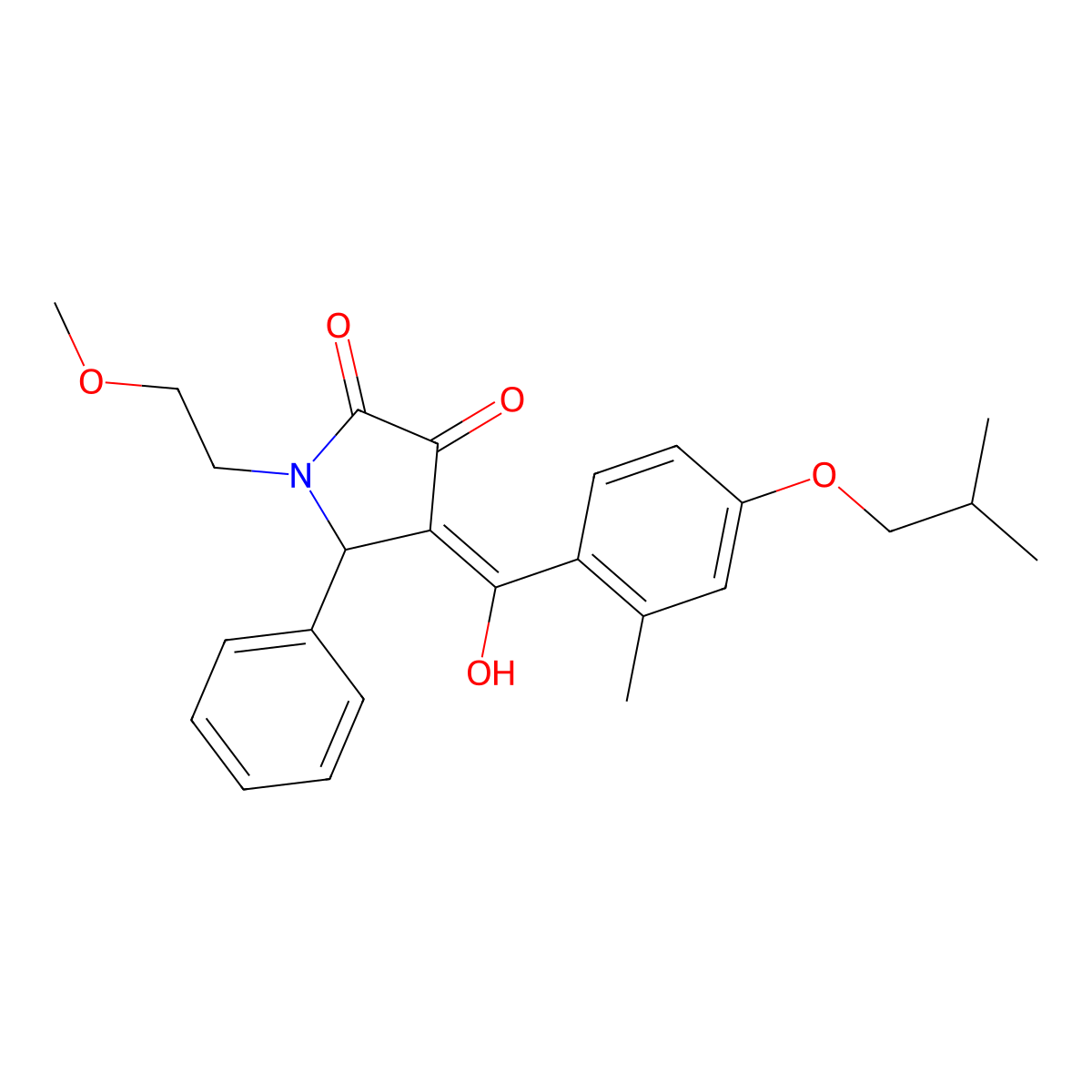 3-hydroxy-1-(2-methoxyethyl)-4-[2-methyl-4-(2-methylpropoxy)benzoyl]-5-phenyl-2,5-dihydro-1H-pyrrol-2-one molecular structure, CAS 500272-47-9