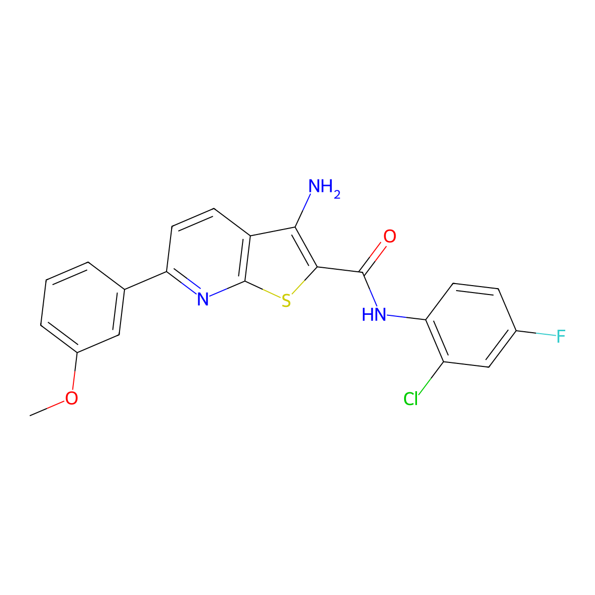 3-amino-N-(2-chloro-4-fluorophenyl)-6-(3-methoxyphenyl)thieno[2,3-b]pyridine-2-carboxamide molecular structure, CAS 500272-71-9