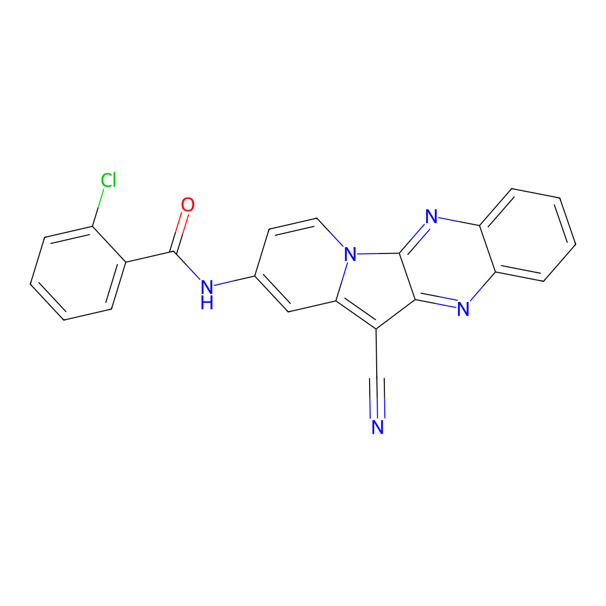 2-chloro-N-(12-cyanoindolizino[2,3-b]quinoxalin-2-yl)benzamide molecular structure, CAS 500272-80-0