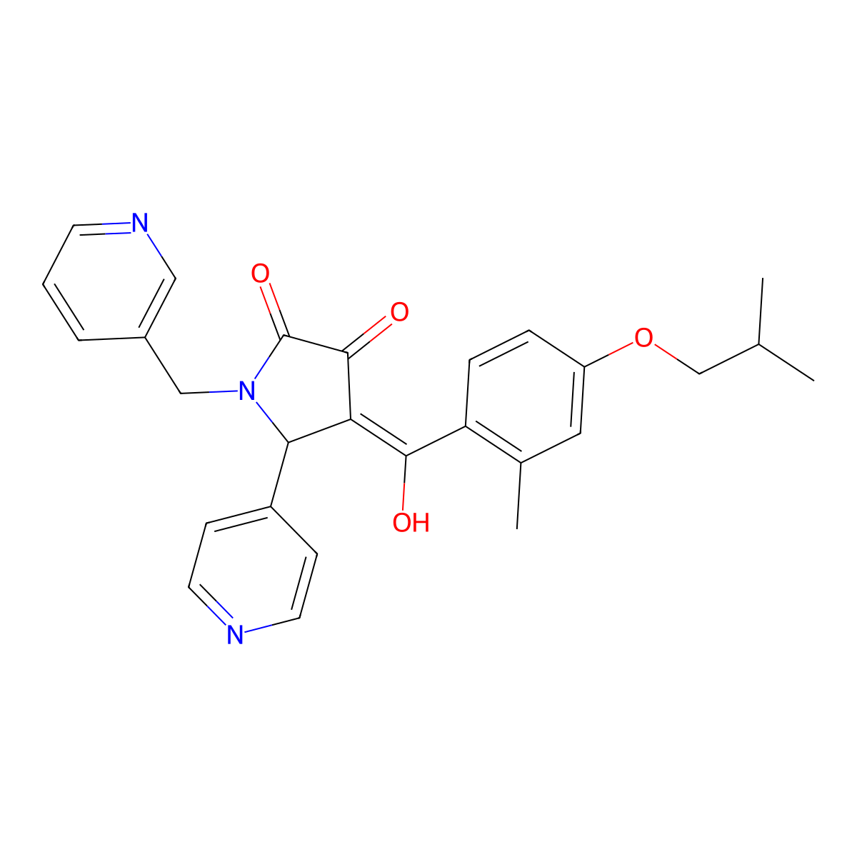 3-hydroxy-4-[2-methyl-4-(2-methylpropoxy)benzoyl]-1-[(pyridin-3-yl)methyl]-5-(pyridin-4-yl)-2,5-dihydro-1H-pyrrol-2-one molecular structure, CAS 500273-15-4