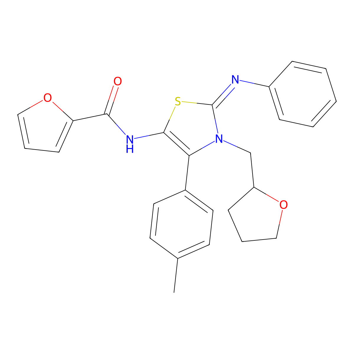 N-[(2Z)-4-(4-methylphenyl)-2-(phenylimino)-3-(tetrahydrofuran-2-ylmethyl)-2,3-dihydro-1,3-thiazol-5-yl]furan-2-carboxamide molecular structure, CAS 500273-48-3