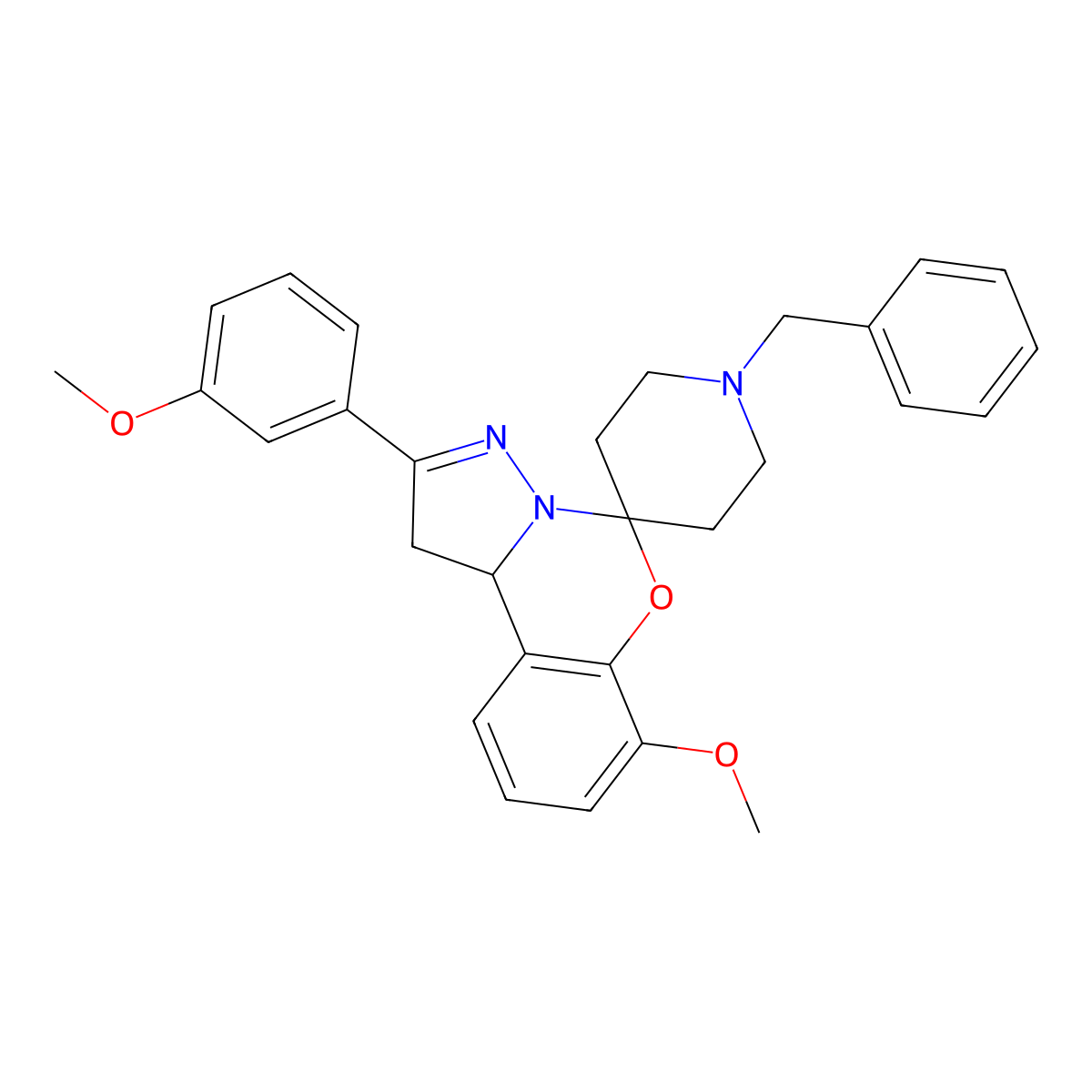 1-Benzyl-7'-methoxy-2'-(3-methoxyphenyl)-1',10b'-dihydrospiro[piperidine-4,5'-pyrazolo[1,5-c][1,3]benzoxazine] molecular structure, CAS 500273-94-9