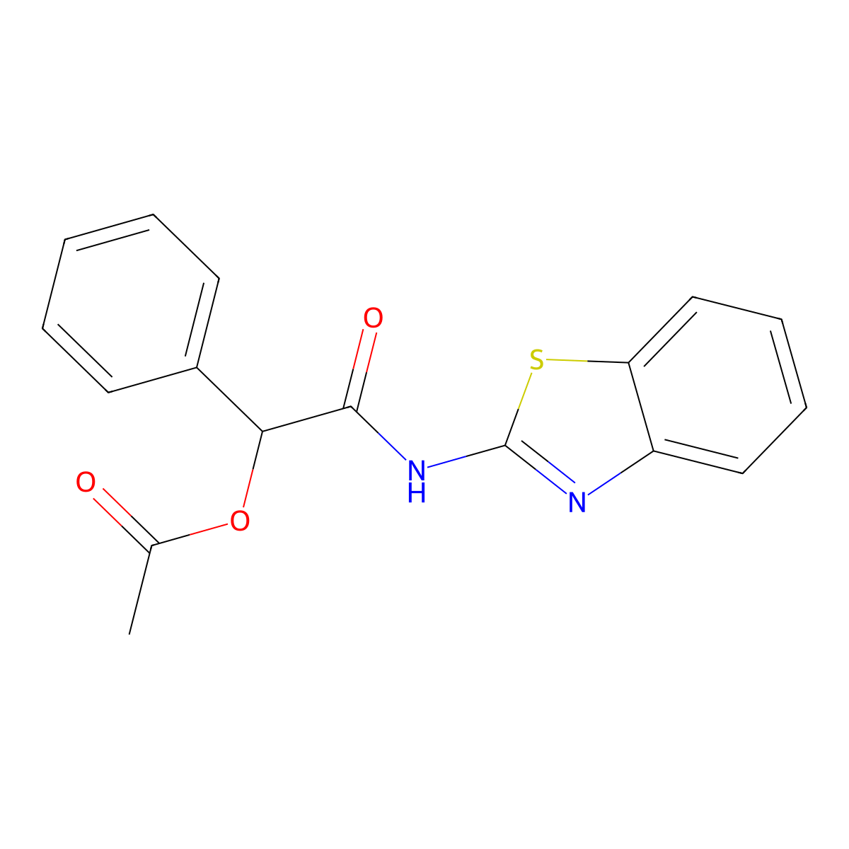 Acetic acid (benzothiazol-2-ylcarbamoyl)-phenyl-methyl ester molecular structure, CAS 500274-26-0