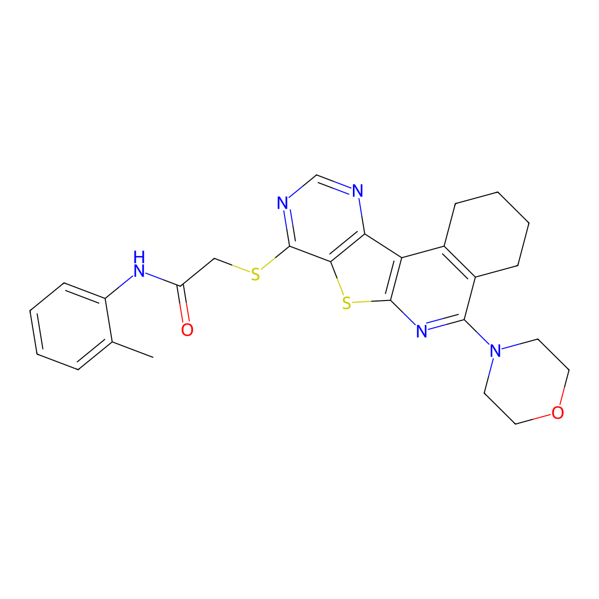 2-((5-morpholino-1,2,3,4-tetrahydropyrimido[4',5':4,5]thieno[2,3-c]isoquinolin-8-yl)thio)-N-(o-tolyl)acetamide molecular structure, CAS 500275-37-6