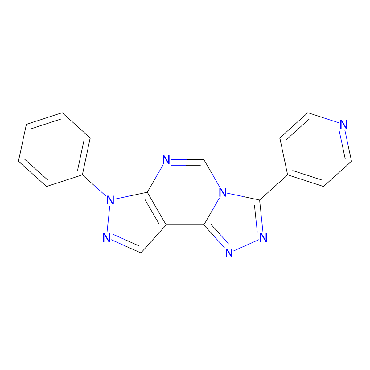 7-phenyl-3-(pyridin-4-yl)-7H-pyrazolo[4,3-e][1,2,4]triazolo[4,3-c]pyrimidine molecular structure, CAS 500275-38-7