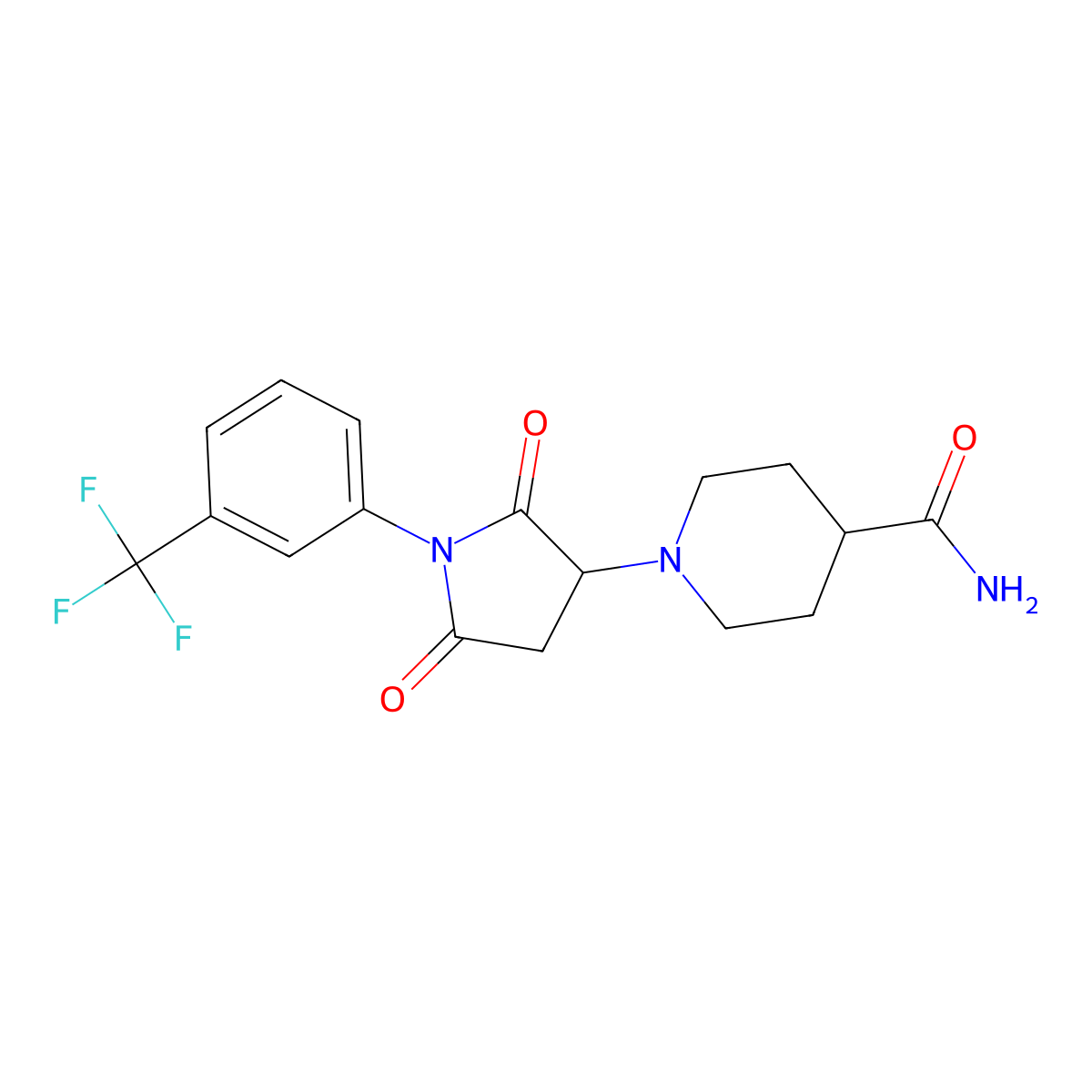 1-{2,5-Dioxo-1-[3-(trifluoromethyl)phenyl]pyrrolidin-3-yl}piperidine-4-carboxamide molecular structure, CAS 500275-44-5