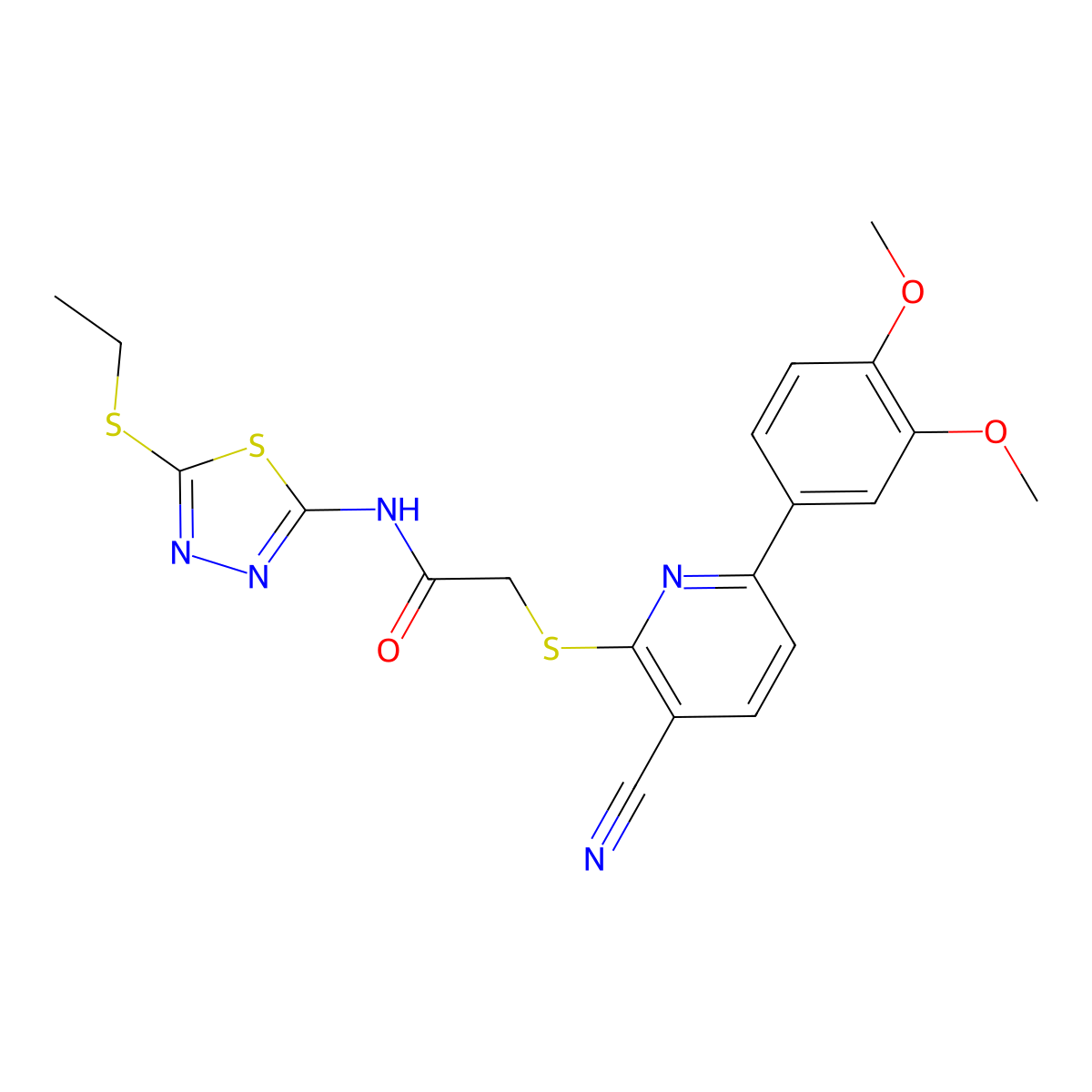2-[3-cyano-6-(3,4-dimethoxyphenyl)pyridin-2-yl]sulfanyl-N-(5-ethylsulfanyl-1,3,4-thiadiazol-2-yl)acetamide molecular structure, CAS 500275-48-9