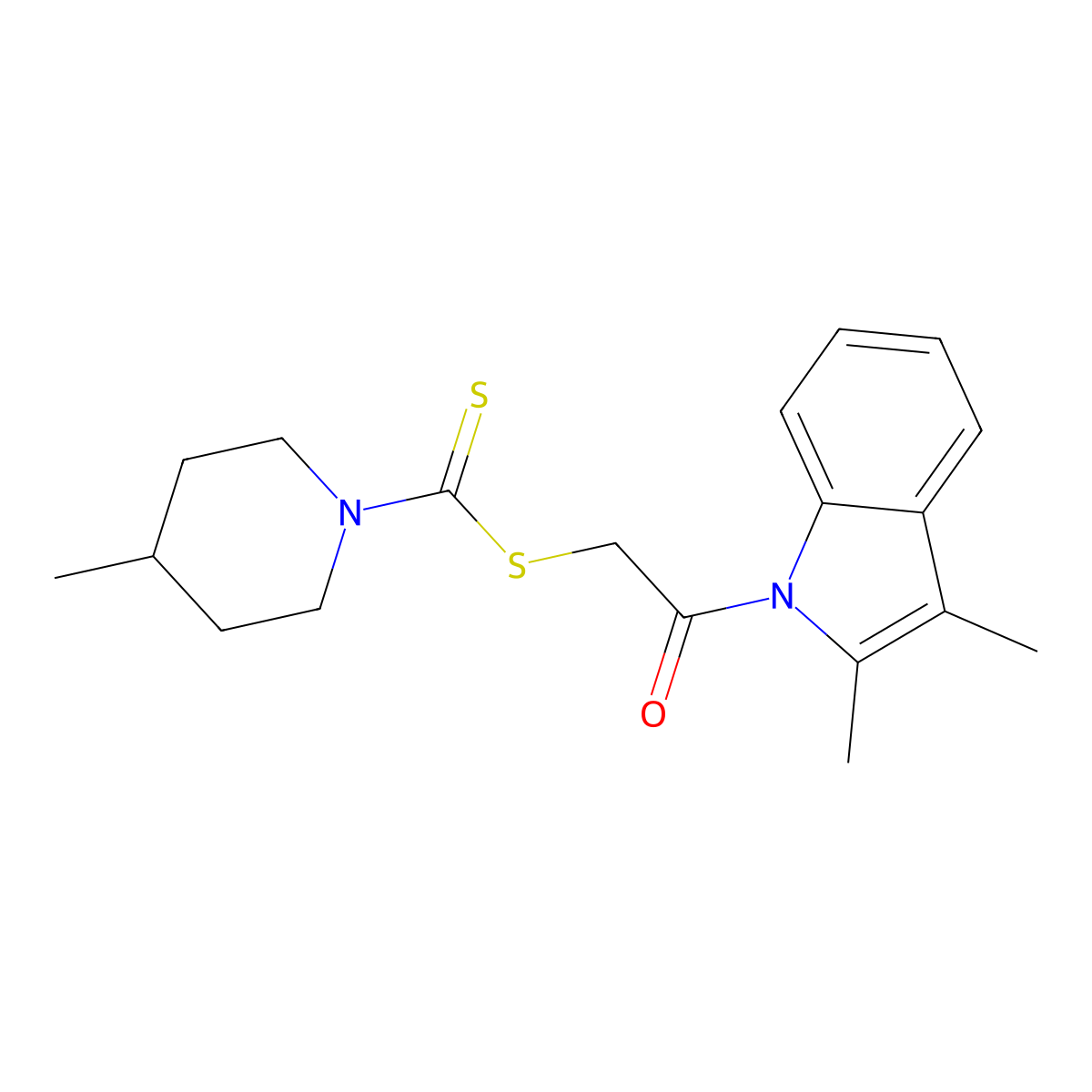 2-(2,3-dimethyl-1H-indol-1-yl)-2-oxoethyl 4-methylpiperidine-1-carbodithioate molecular structure, CAS 500275-77-4