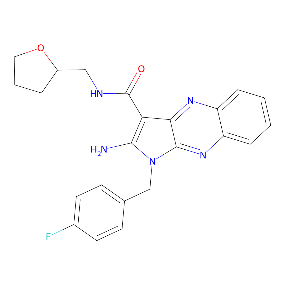2-amino-1-[(4-fluorophenyl)methyl]-N-[(oxolan-2-yl)methyl]-1H-pyrrolo[2,3-b]quinoxaline-3-carboxamide molecular structure, CAS 500276-03-9