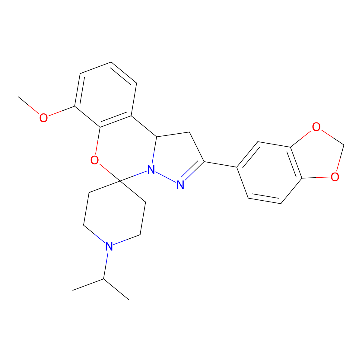 2-(Benzo[d][1,3]dioxol-5-yl)-1'-isopropyl-7-methoxy-1,10b-dihydrospiro[benzo[e]pyrazolo[1,5-c][1,3]oxazine-5,4'-piperidine] molecular structure, CAS 500276-10-8