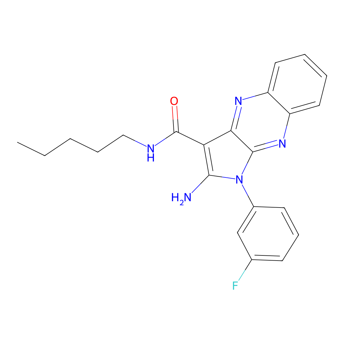 2-amino-1-(3-fluorophenyl)-N-pentyl-1H-pyrrolo[2,3-b]quinoxaline-3-carboxamide molecular structure, CAS 500276-25-5