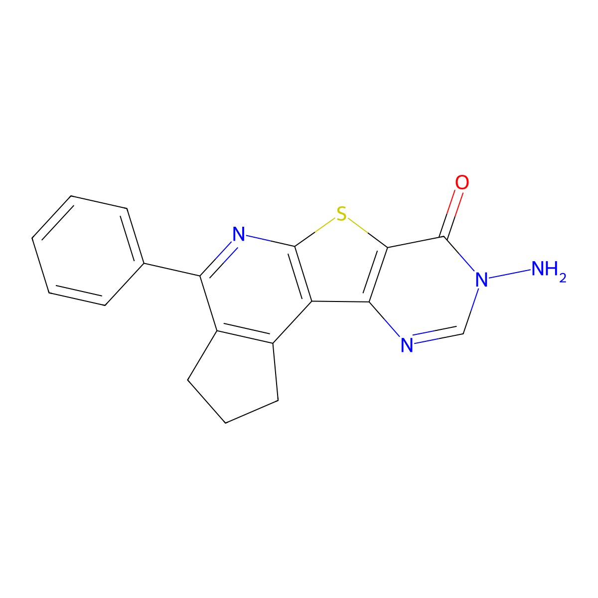 8-amino-4-phenyl-2,3-dihydro-1H-cyclopenta[4',5']pyrido[3',2':4,5]thieno[3,2-d]pyrimidin-7(8H)-one molecular structure, CAS 500276-33-5