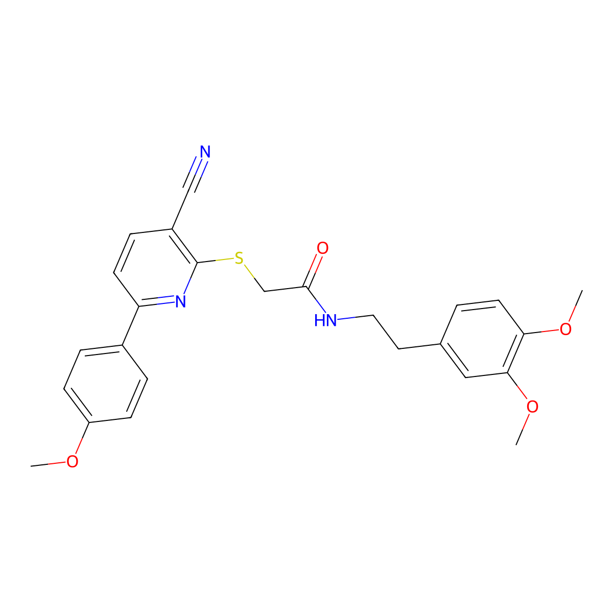 2-[3-cyano-6-(4-methoxyphenyl)pyridin-2-yl]sulfanyl-N-[2-(3,4-dimethoxyphenyl)ethyl]acetamide molecular structure, CAS 500276-79-9
