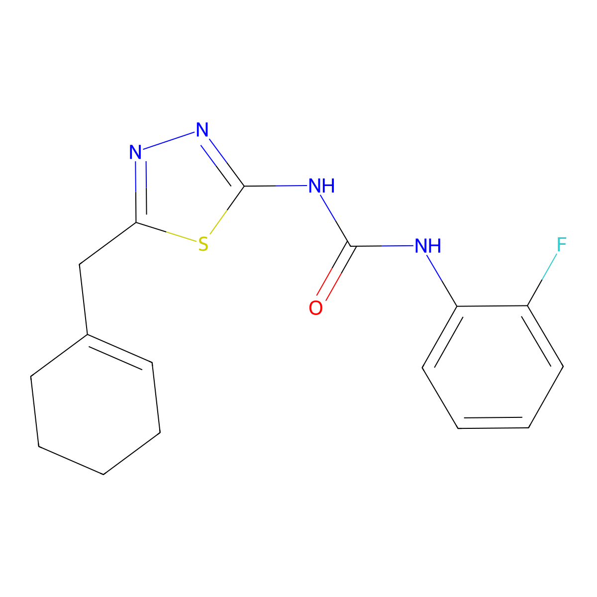 1-[5-(Cyclohexen-1-ylmethyl)-1,3,4-thiadiazol-2-yl]-3-(2-fluorophenyl)urea molecular structure, CAS 500277-02-1