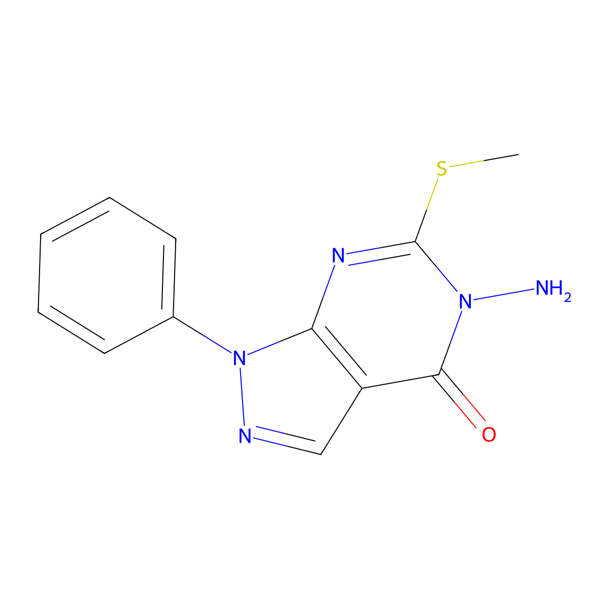 5-Amino-6-methylsulfanyl-1-phenylpyrazolo[3,4-d]pyrimidin-4-one molecular structure, CAS 500277-77-0